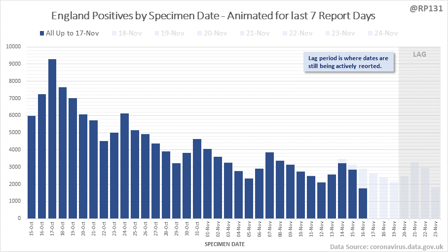 RP131 Positive Tests by Specimen Date 24/11/2022
